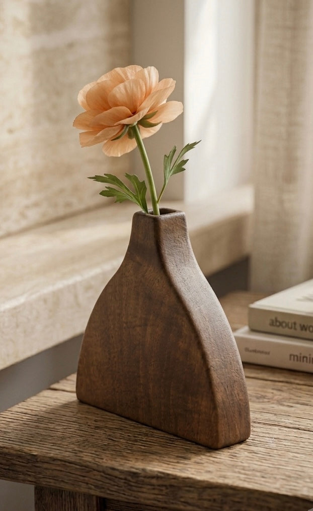 Vaso in Legno di Noce Massello – Fatto a Mano | Vaso Minimalista per Fiore | Decorazione Naturale per la Casa