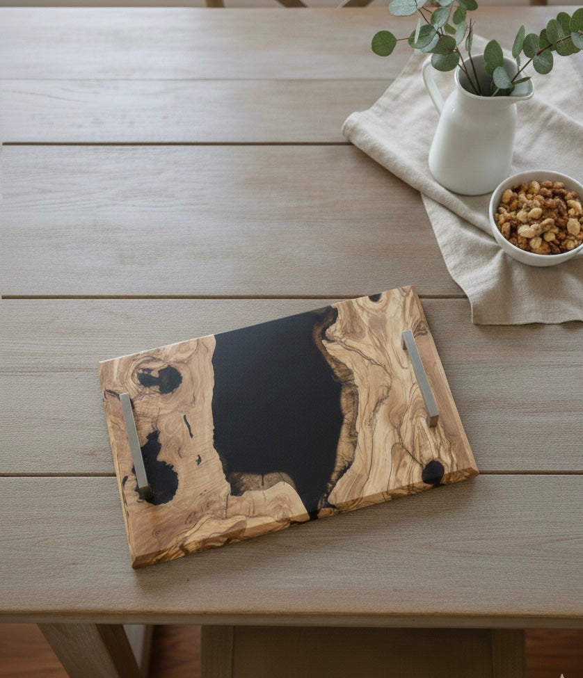Vassoio Da Portata Con Design Moderno in Legno e Resina Nera